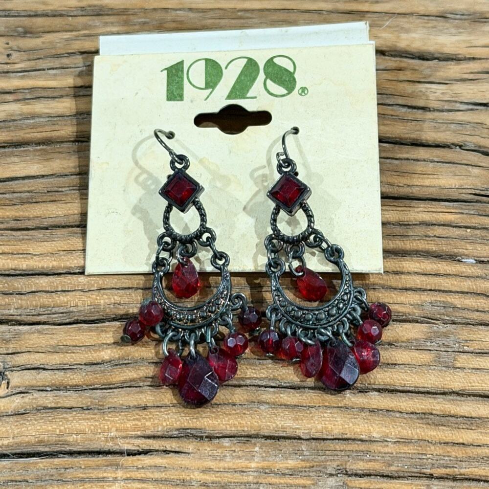 1928 Jewelry Co Earrings Dangle Red Chandelier Chandelier Gothic Whimsigoth New